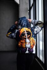 Женский Утепленный Темно-Синий Анорак в Принт с Мишкой