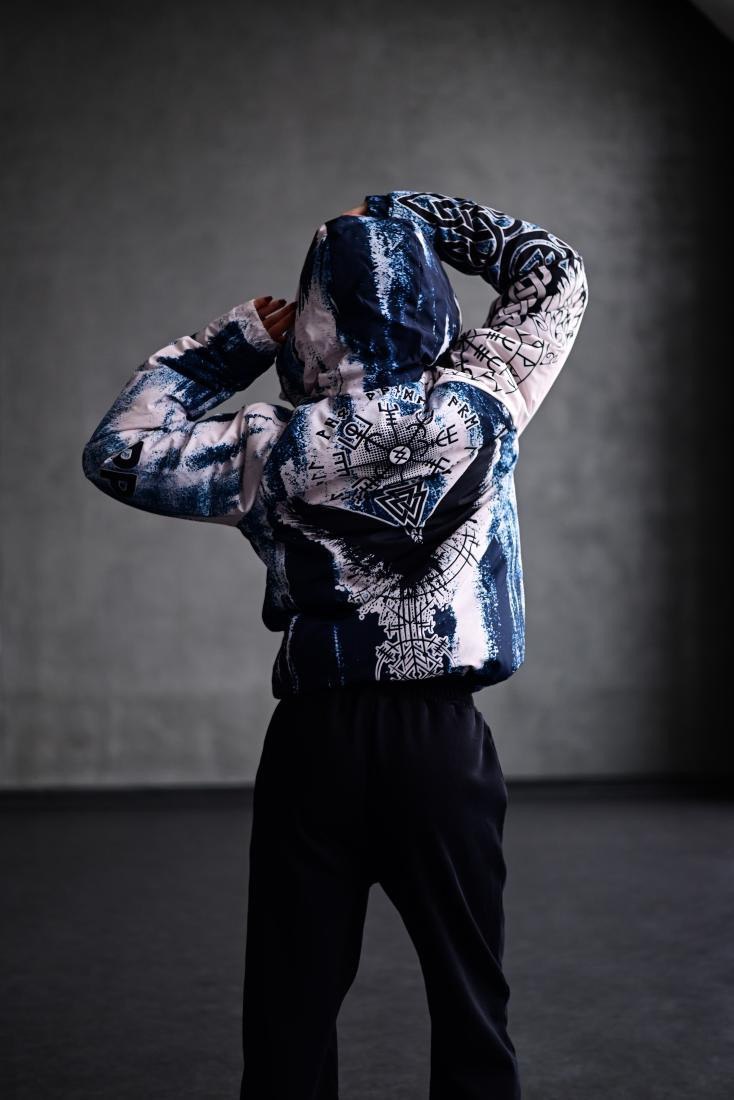 photo_2026-01-18_09-43-05 (2) Женский Утепленный Темно-Синий Анорак в Принт с Птицей на Спине