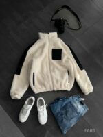 Мужская Плюшевая Молочная Кофта Барашек на Змейке с Высокой Горловиной