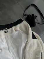 Мужская Плюшевая Молочная Кофта Барашек на Змейке с Высокой Горловиной