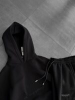 Мужской Черный Спортивный Костюм Худи Штаны с Вышитой Надписью - Утепленный на Флисе