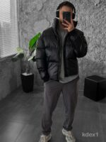 Мужская Теплая Зимняя Черная Куртка Пуховик с Высоким Горлом