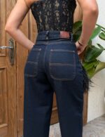 Женские Широкие Темно-Синие Джинсы Скейтеры