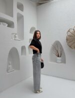 Женские Широкие Серые Джинсы Скейтеры