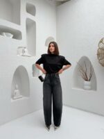 Женские Широкие Графитовые Джинсы Скейтеры