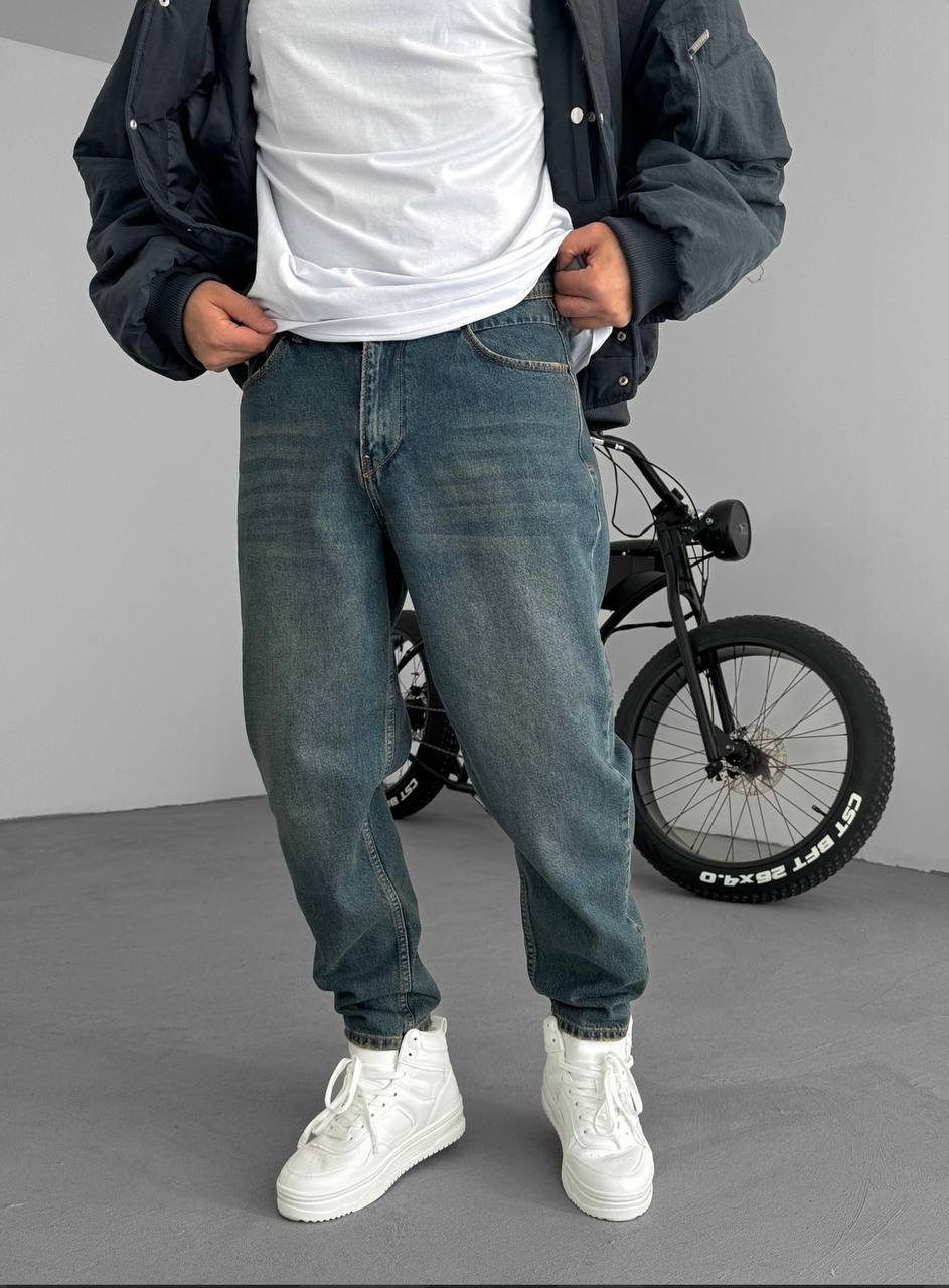 photo_2026-01-20_10-13-20 Мужские Свободные Джинсы Бананы Синие с Грязным Эффектом