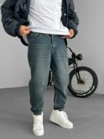 Мужские Свободные Джинсы Бананы Синие с Грязным Эффектом