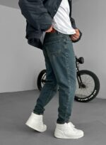 Мужские Свободные Джинсы Бананы Синие с Грязным Эффектом