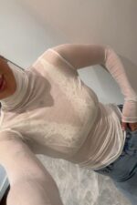 Женский Полупрозрачный Белый Гольф с Высокой Горловиной