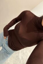 Женский Полупрозрачный Коричневый Гольф с Высокой Горловиной