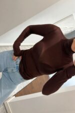 Женский Полупрозрачный Коричневый Гольф с Высокой Горловиной