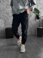 Мужские Черные Джинсы Джоггеры - Джинсовые Штаны Свободного Кроя с Манжетами