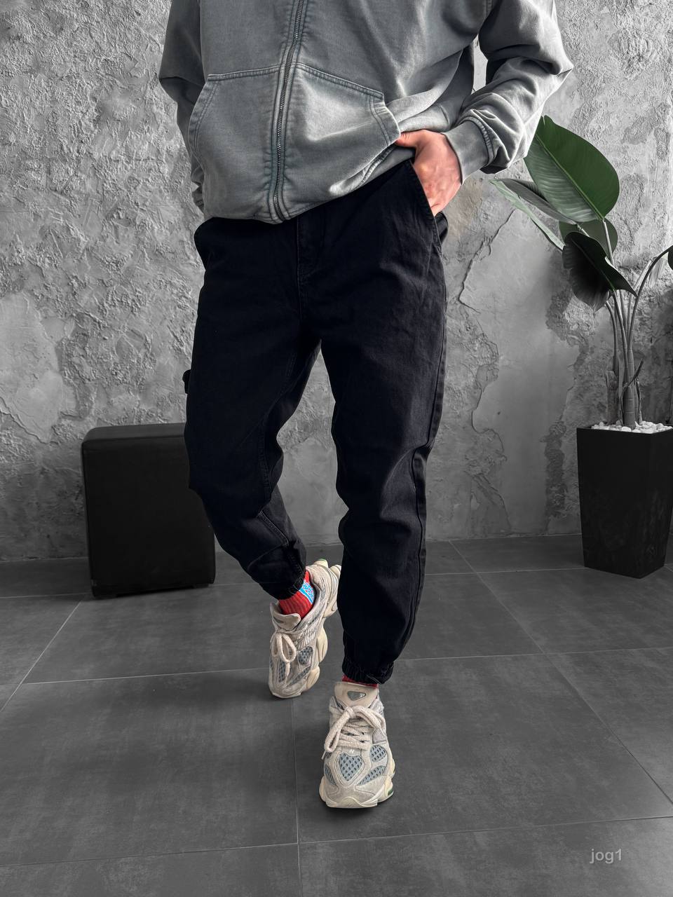 photo_2026-01-22_10-35-08 Мужские Черные Джинсы Джоггеры - Джинсовые Штаны Свободного Кроя с Манжетами