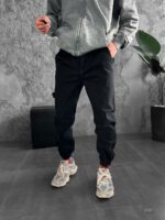 Мужские Черные Джинсы Джоггеры - Джинсовые Штаны Свободного Кроя с Манжетами