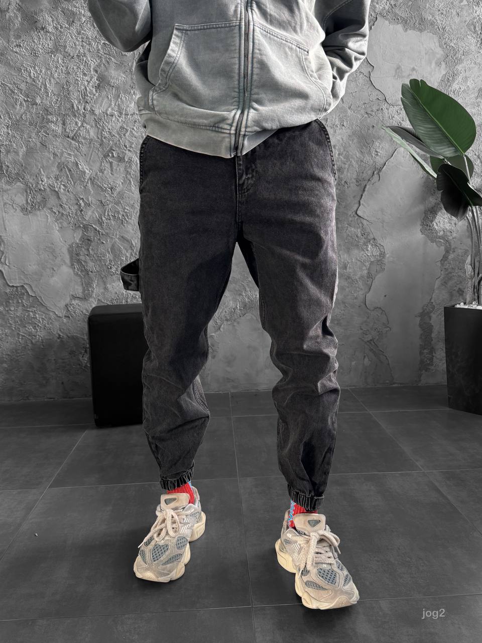 photo_2026-01-22_10-35-21 Мужские Темно-Серые Джинсы Джоггеры - Джинсовые Штаны Свободного Кроя с Манжетами