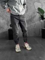 Мужские Темно-Серые Джинсы Джоггеры - Джинсовые Штаны Свободного Кроя с Манжетами