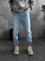 Мужские Голубые Джинсы Джоггеры - Джинсовые Штаны Свободного Кроя с Манжетами