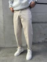 Мужские Базовые Кремовые Джинсы Мом Бананы Свободного Кроя