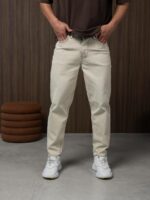 Мужские Базовые Молочные Джинсы Мом Бананы Свободного Кроя