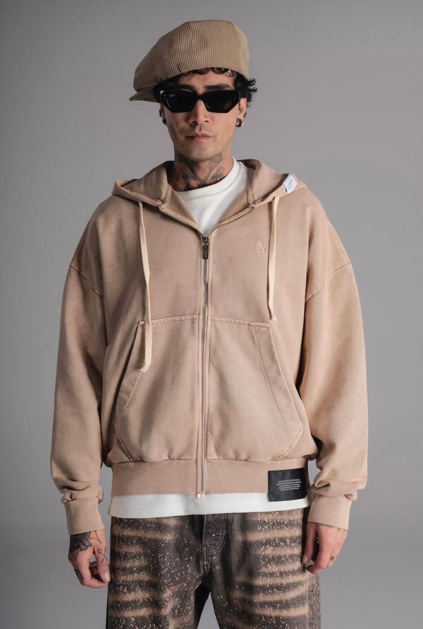 photo_2026-01-22_11-30-42 Мужское Бежевое Зип Худи Оверсайз - Кофта Зипка Варенка на Молнии Свободного Кроя