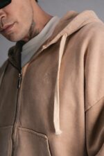 Мужское Бежевое Зип Худи Оверсайз - Кофта Зипка Варенка на Молнии Свободного Кроя