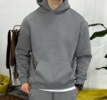 Мужское Серое Худи Оверсайз - Базовое с Утеплением на Флисе