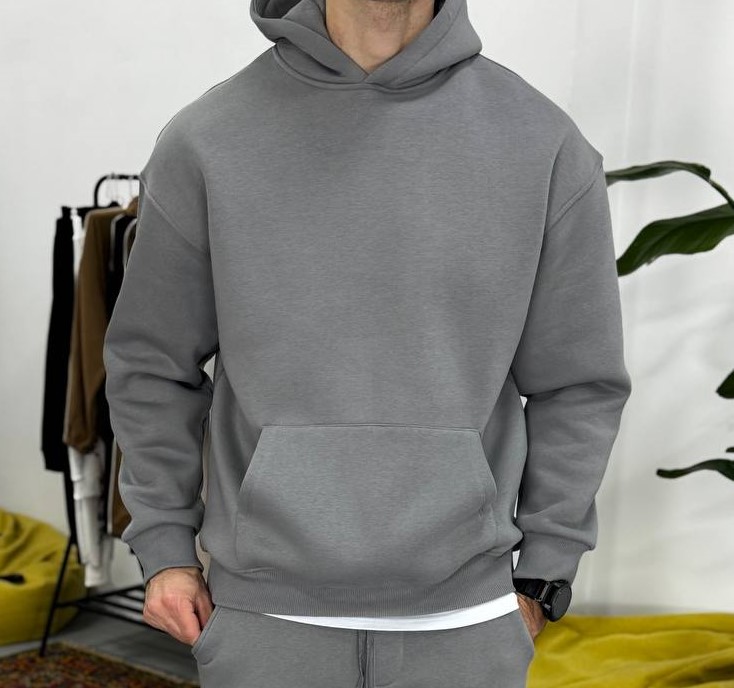 photo_2026-01-23_08-34-58 Мужское Серое Худи Оверсайз - Базовое с Утеплением на Флисе