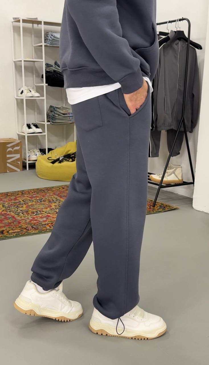 photo_2026-01-23_08-56-49 Мужские Базовые Графитовые Спортивные Штаны - Свободные с Утеплением на Флисе
