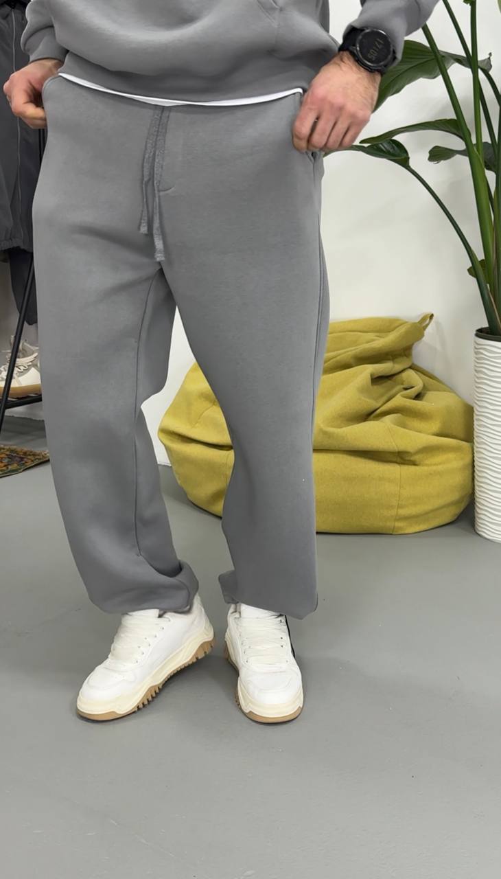 photo_2026-01-23_08-57-04 Мужские Базовые Серые Спортивные Штаны - Свободные с Утеплением на Флисе