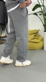 Мужские Базовые Серые Спортивные Штаны - Свободные с Утеплением на Флисе