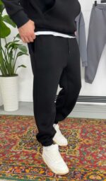 Мужские Базовые Черные Спортивные Штаны - Свободные с Утеплением на Флисе