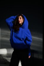 Женское Базовое Синее Худи Оверсайз с Утеплением на Флисе