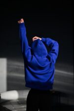 Женское Базовое Синее Худи Оверсайз с Утеплением на Флисе