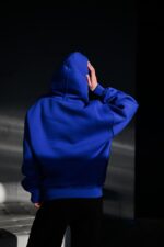 Женское Базовое Синее Худи Оверсайз с Утеплением на Флисе