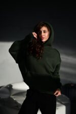 Женское Базовое Худи Хаки Оверсайз с Утеплением на Флисе