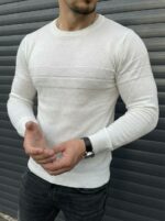Мужская Классическая Белая Кофта с Круглым Вырезом