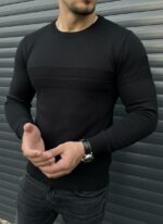 Мужская Классическая Черная Кофта с Круглым Вырезом
