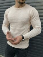 Мужская Классическая Бежевая Кофта с Круглым Вырезом