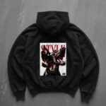 Мужское Черное Худи Оверсайз - Трехнитка c Принтом Доберман на Спине