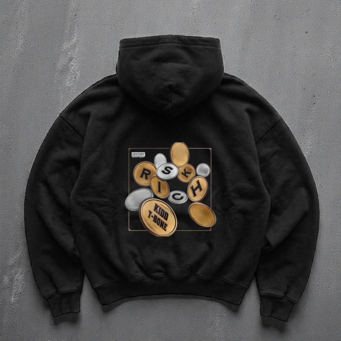 photo_2026-01-24_10-01-44 Мужское Черное Худи Оверсайз - Трехнитка c Принтом Монеты на Спине