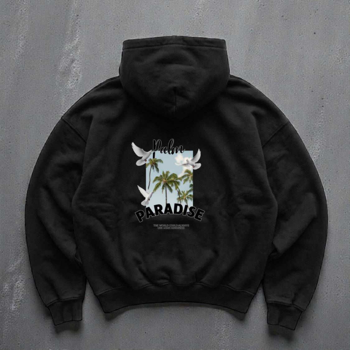 photo_2026-01-24_10-02-06 Мужское Черное Худи Оверсайз - Трехнитка c Принтом "Paradise" на Спине