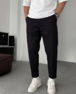 Мужские Базовые Черные Штаны Брюки Мом - Коттоновые Свободного Кроя