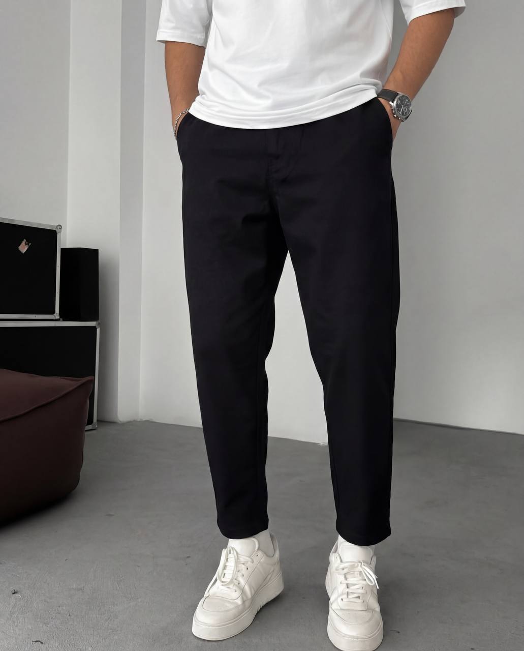 photo_2026-01-25_08-58-38 Мужские Базовые Черные Штаны Брюки Мом - Коттоновые Свободного Кроя