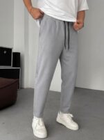 Мужские Базовые Серые Штаны Брюки Мом - Коттоновые Свободного Кроя