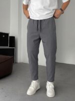 Мужские Базовые Темно-Серые Штаны Брюки Мом - Коттоновые Свободного Кроя