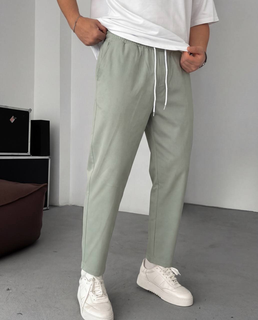 photo_2026-01-25_08-58-40 (2) Мужские Базовые Фисташковые Штаны Брюки Мом - Коттоновые Свободного Кроя