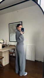 Женский Базовый Серый Костюм из Хлопка - Кофта на Молнии + Свободные Штаны