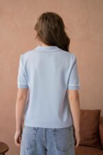 Женская Классическая Голубая Футболка Поло с Окантовкой