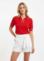 Женская Классическая Красная Футболка Поло с Окантовкой