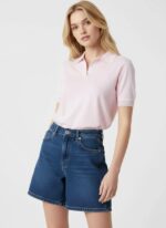 Женская Классическая Розовая Футболка Поло с Окантовкой